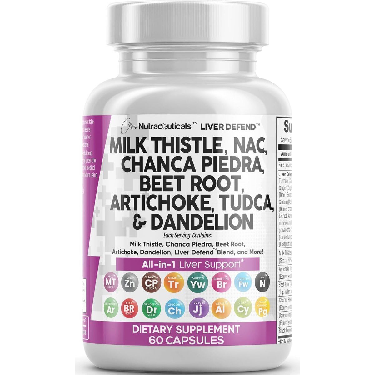 Clean Nutraceuticals Milk Thistle 3000Mg NAC Chanca Piedra , Beet Root , Artichoke - Liver Cleanse Detox & Repair 60 Count - Suppviv