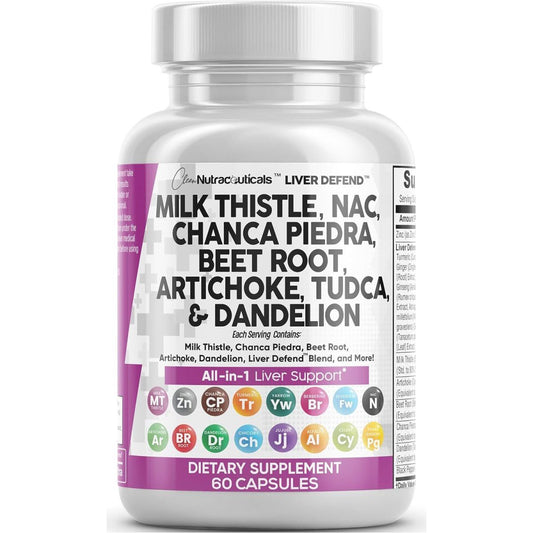 Clean Nutraceuticals Milk Thistle 3000Mg NAC Chanca Piedra , Beet Root , Artichoke - Liver Cleanse Detox & Repair 60 Count - Suppviv
