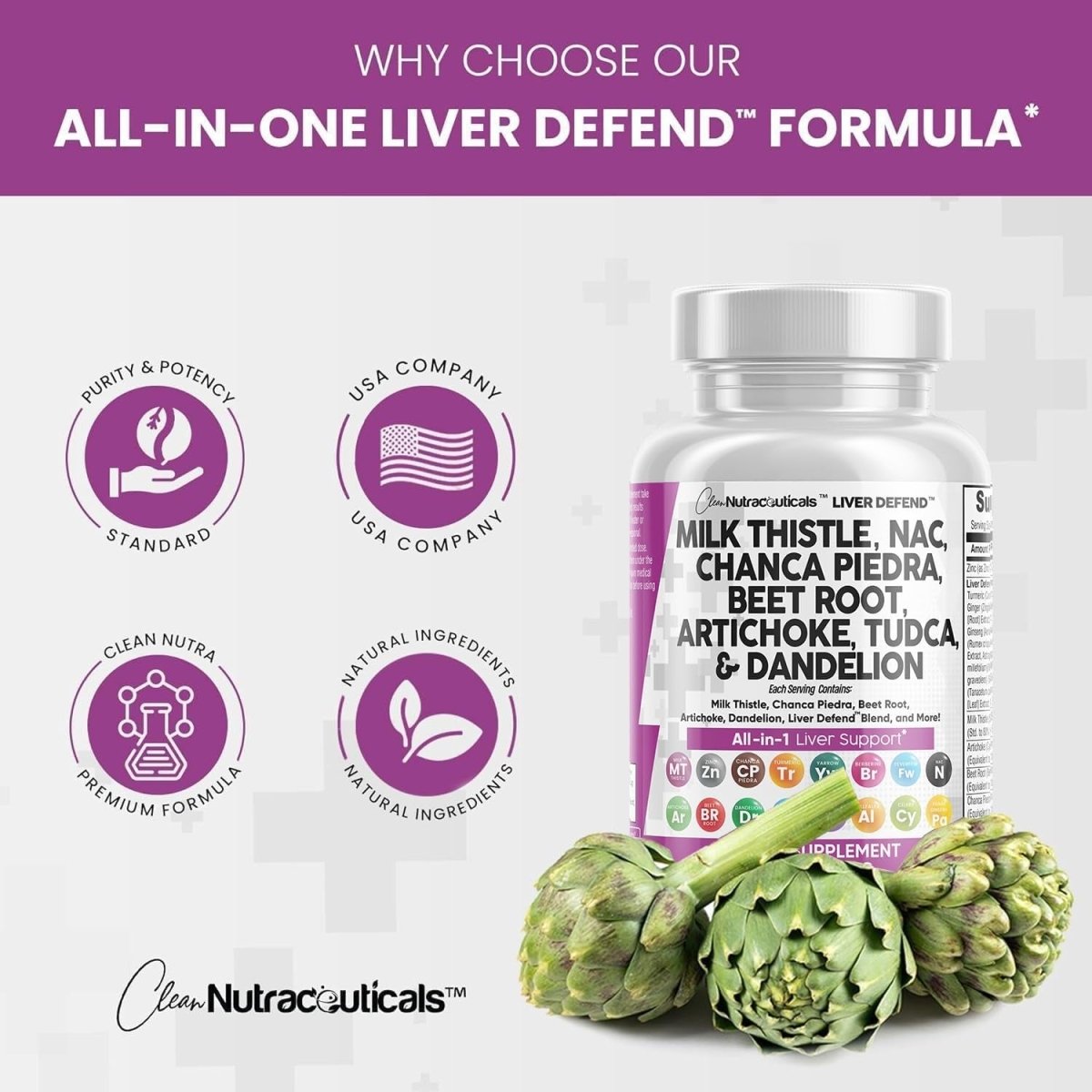 Clean Nutraceuticals Milk Thistle 3000Mg NAC Chanca Piedra , Beet Root , Artichoke - Liver Cleanse Detox & Repair 60 Count - Suppviv