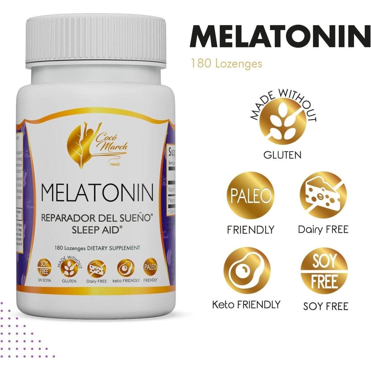 Coco March Chewable Melatonin 3 Mg - Natural Sleep Aid 180 Lozenges - Suppviv