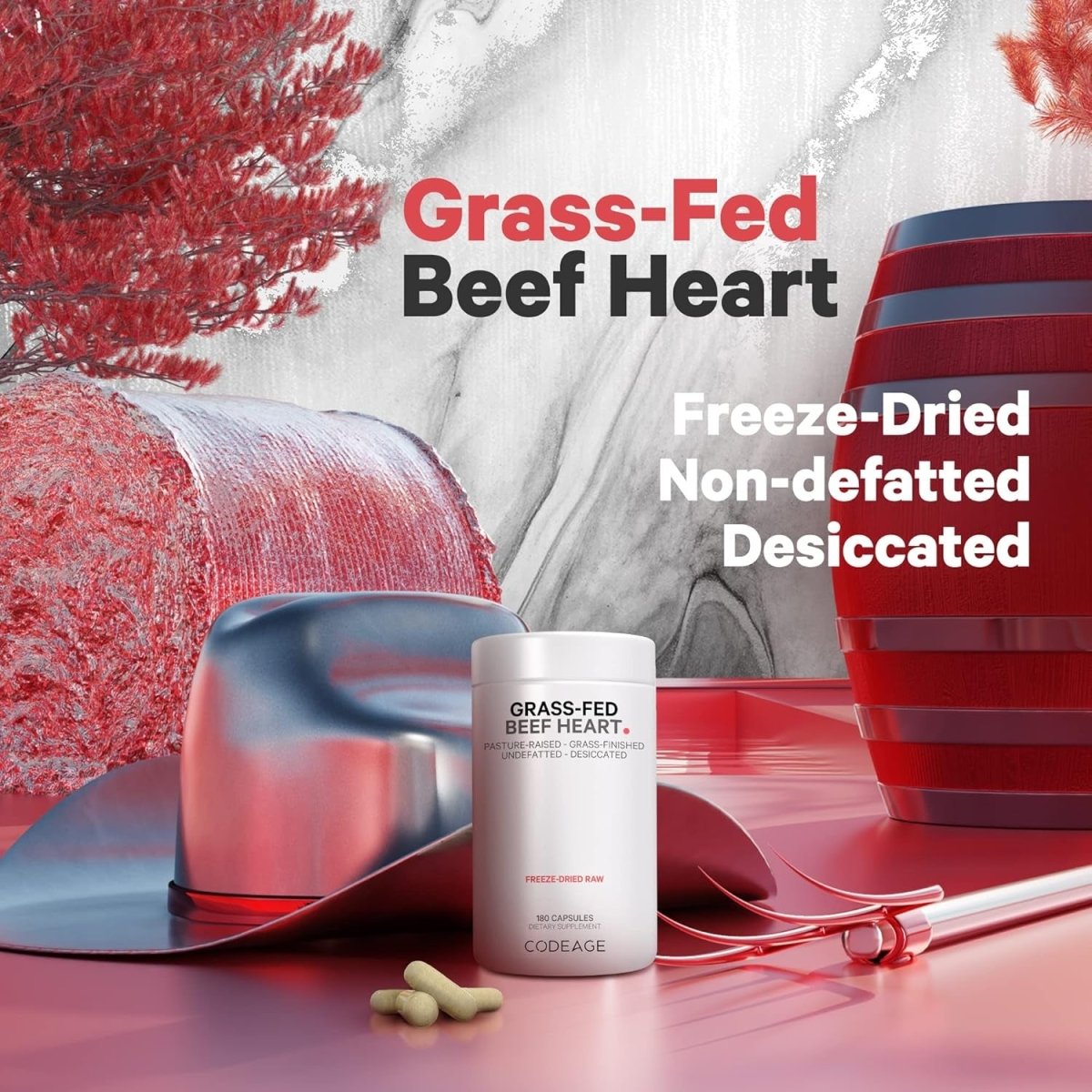 Codeage Grass Fed Beef Heart Supplement - 180 Capsules - Suppviv