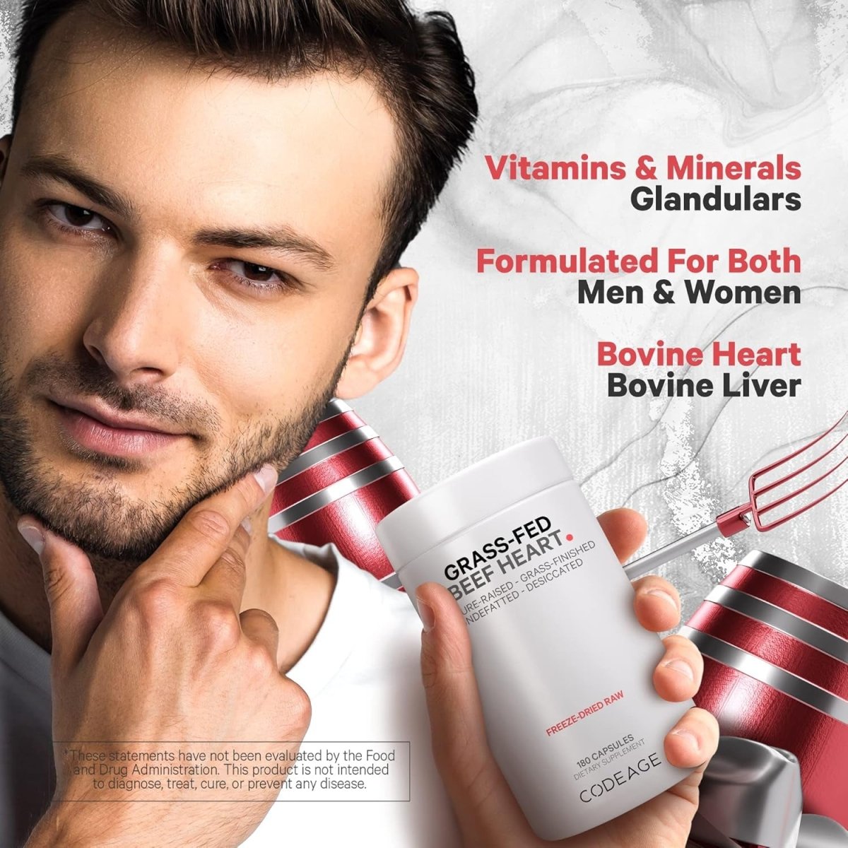 Codeage Grass Fed Beef Heart Supplement - 180 Capsules - Suppviv