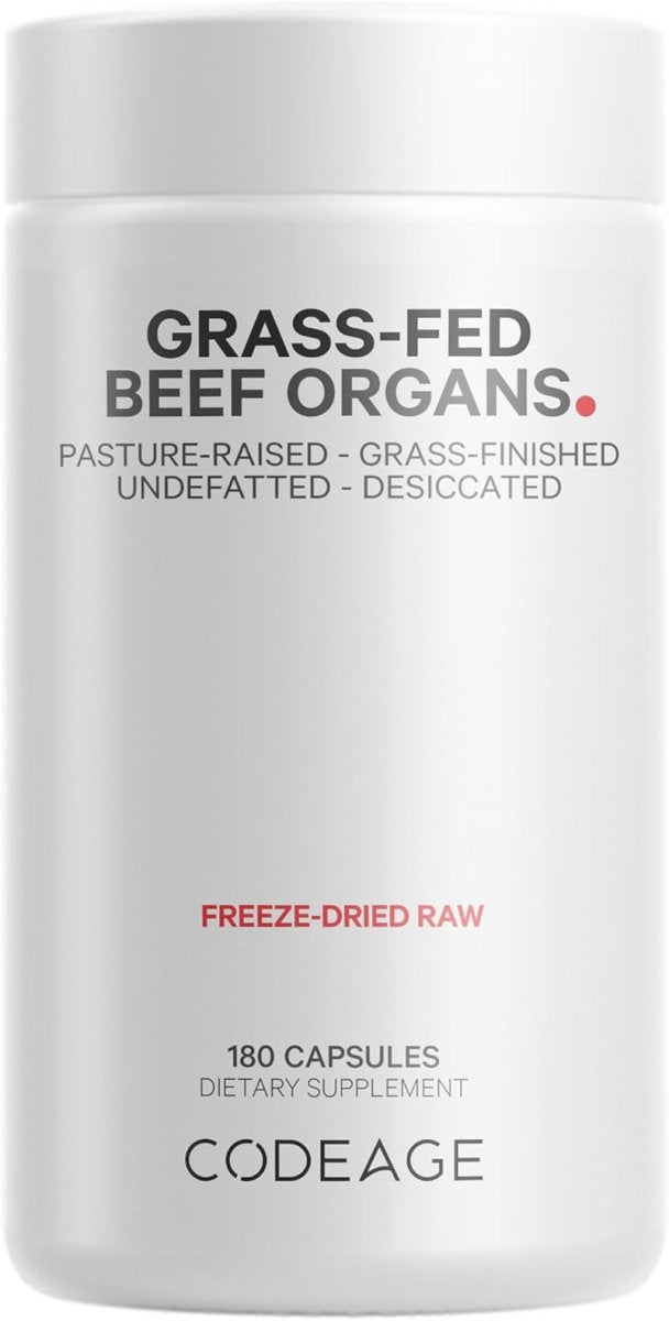 Codeage Grass Fed Beef Organs Supplement – Glandulars Supplements - 180 Capsules - Suppviv