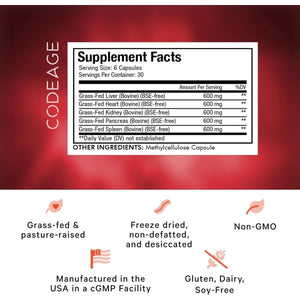 Codeage Grass Fed Beef Organs Supplement – Glandulars Supplements - 180 Capsules - Suppviv