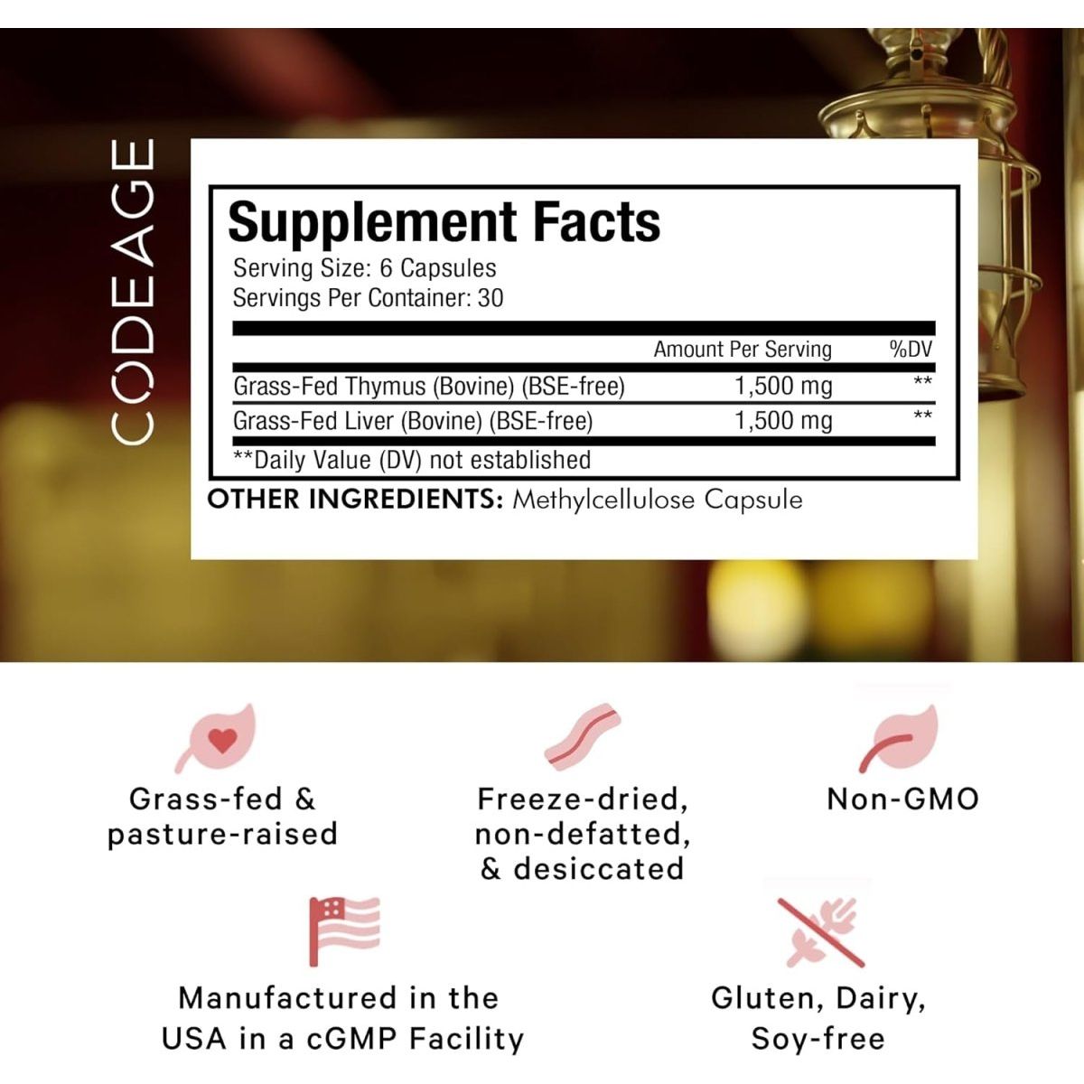 Codeage Grass Fed Beef Thymus Supplement Superfood (180 Capsules) - Suppviv