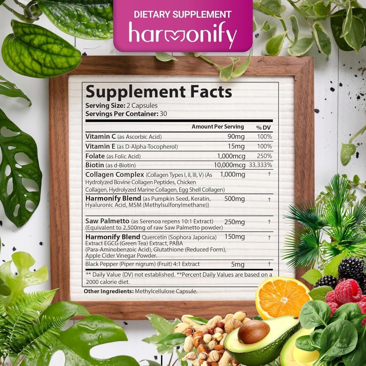 Collagen Biotin Keratin Saw Palmetto Hyaluronic Acid Complex Supplement 16 in 1 Capsules, 1000 Mg - Suppviv