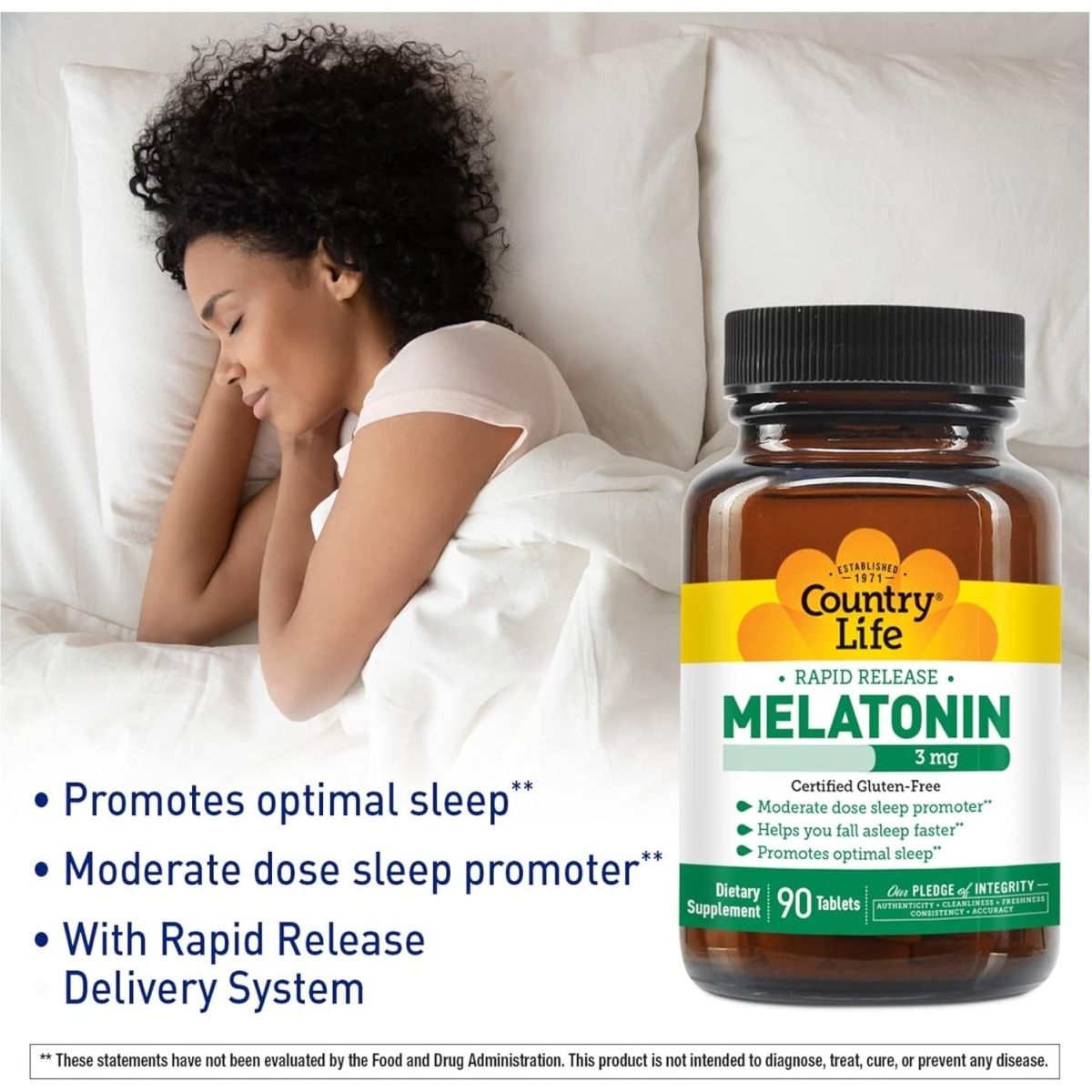 Country Life Melatonin Sleep Aid 3Mg - Rapid - Release, Fast Dissolve Tablets - Suppviv