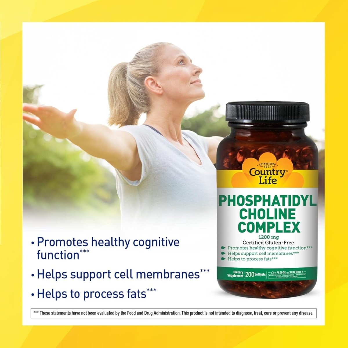 Country Life Phosphatidyl Choline Complex, Promotes Healthy Cognitive Function, 1200Mg, 200 Softgels - Suppviv