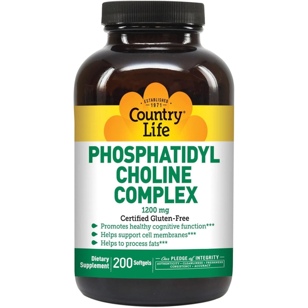 Country Life Phosphatidyl Choline Complex, Promotes Healthy Cognitive Function, 1200Mg, 200 Softgels - Suppviv