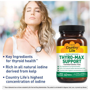 Country Life Thyro - Max Support - Kelp - Derived Iodine & L - Tyrosine Thyroid Supplement 60 Capsules - Suppviv