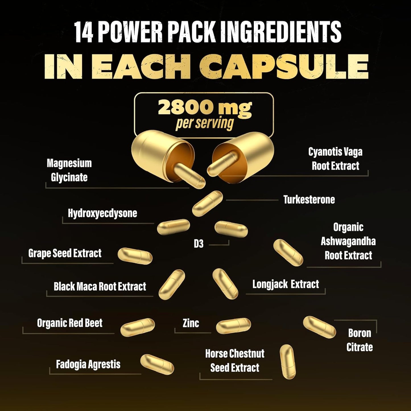 Testosterone Support for Men - Male Enhancing Supplements & Vitality Pills W/ Turkesterone, Tongkat Ali & Fadogia Agrestis 