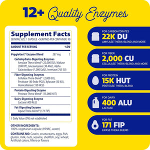 Enzymedica Veggiegest, Digestive Enzymes for Vegetarian and Raw Diets, Prevents Gas and Bloating, 90 Count