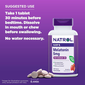 Natrol Fast Dissolve Melatonin 5 Mg, for Restful Sleep, Sleep Support for Adults, 200 Tablets