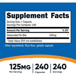 Nutricost Ox Bile Capsules 125Mg, 240 Capsules - Non-Gmo