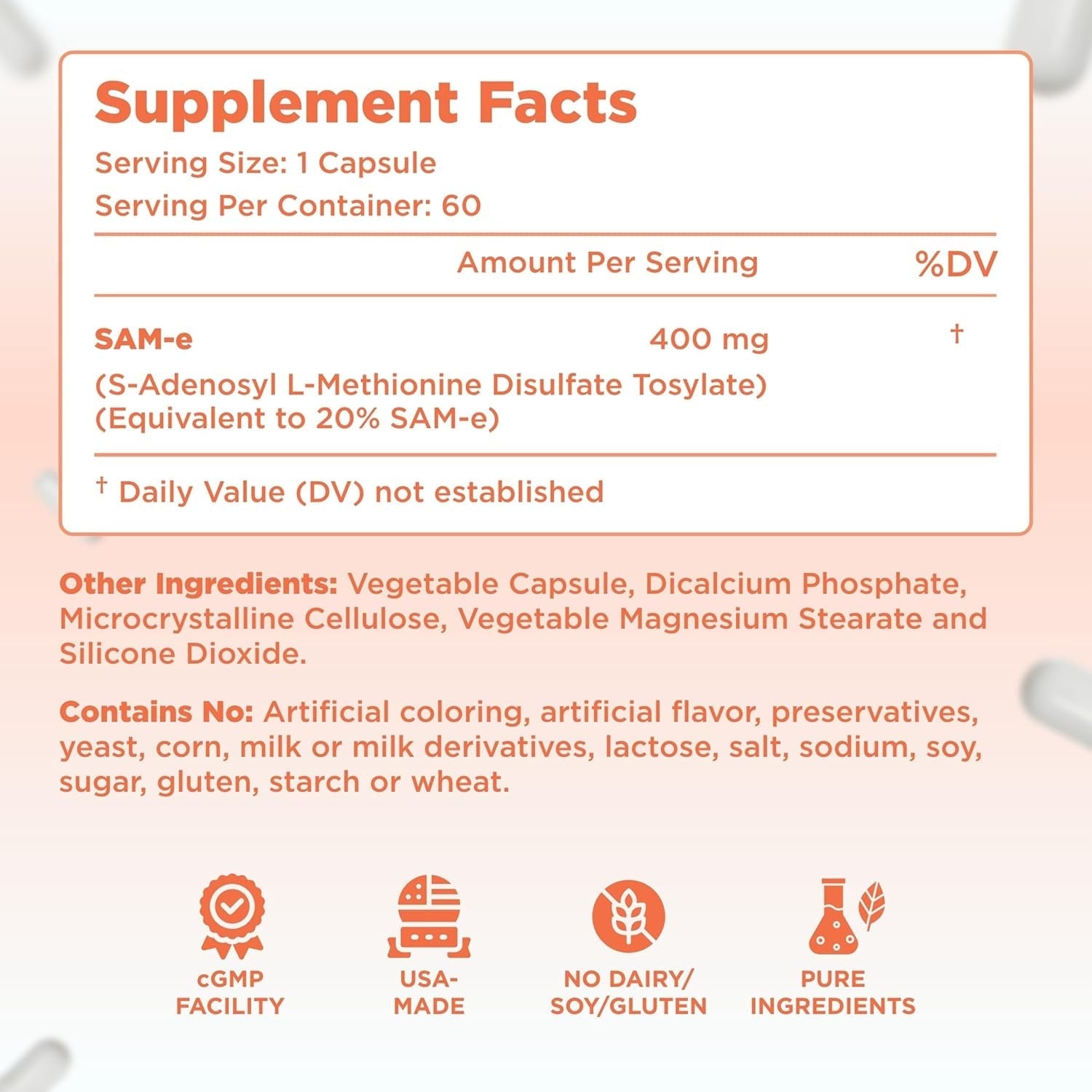 Bioactive Sam-E 400Mg for Joint Liver and Mood Support - Made in the US (60 Servings)