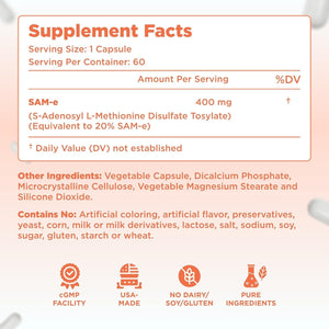 Bioactive Sam-E 400Mg for Joint Liver and Mood Support - Made in the US (60 Servings)