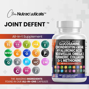 Clean Nutraceuticals Glucosamine Chondroitin MSM Turmeric Hyaluronic Acid Boswellia Collagen Tart Cherry -120 Count