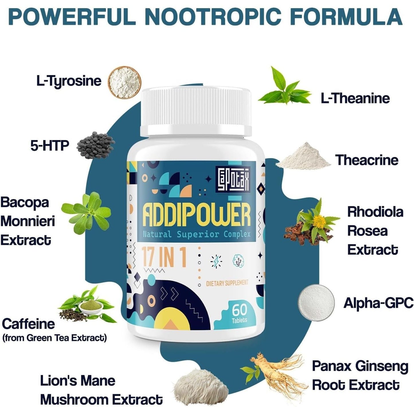 17-In-1 Brain Supplement for Memory and Focus | Natural Nootropics with Herbal Extracts, Vitamins & Amino Acids (60 Tablets)