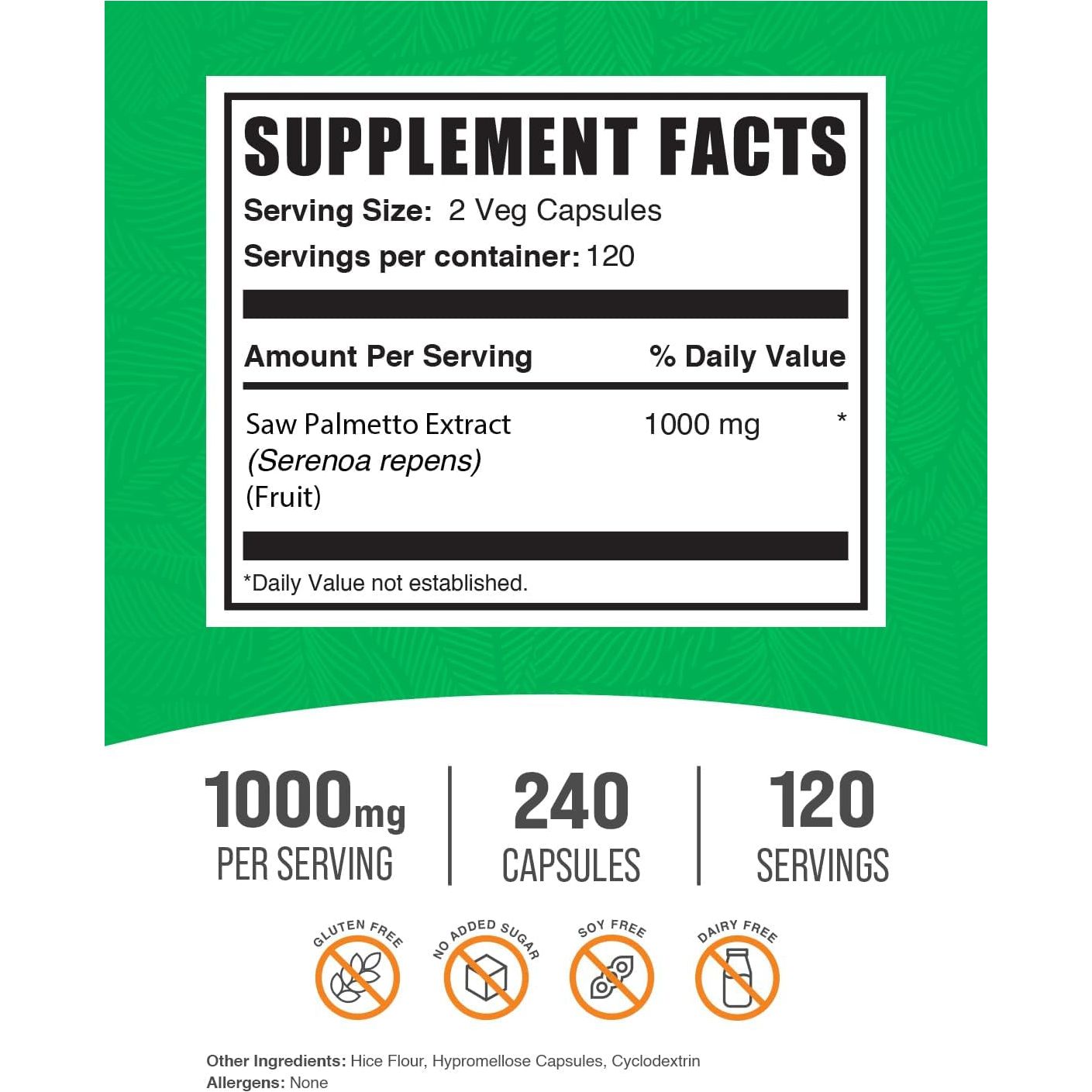 Bulksupplements.Com Saw Palmetto Extract Capsules - 1000Mg-240 Capsules