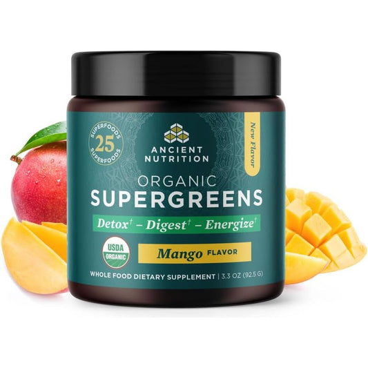 Ancient Nutrition Supergreens Powder with Probiotics - Digestive and Energy Support, 12 Servings, 3.3Oz