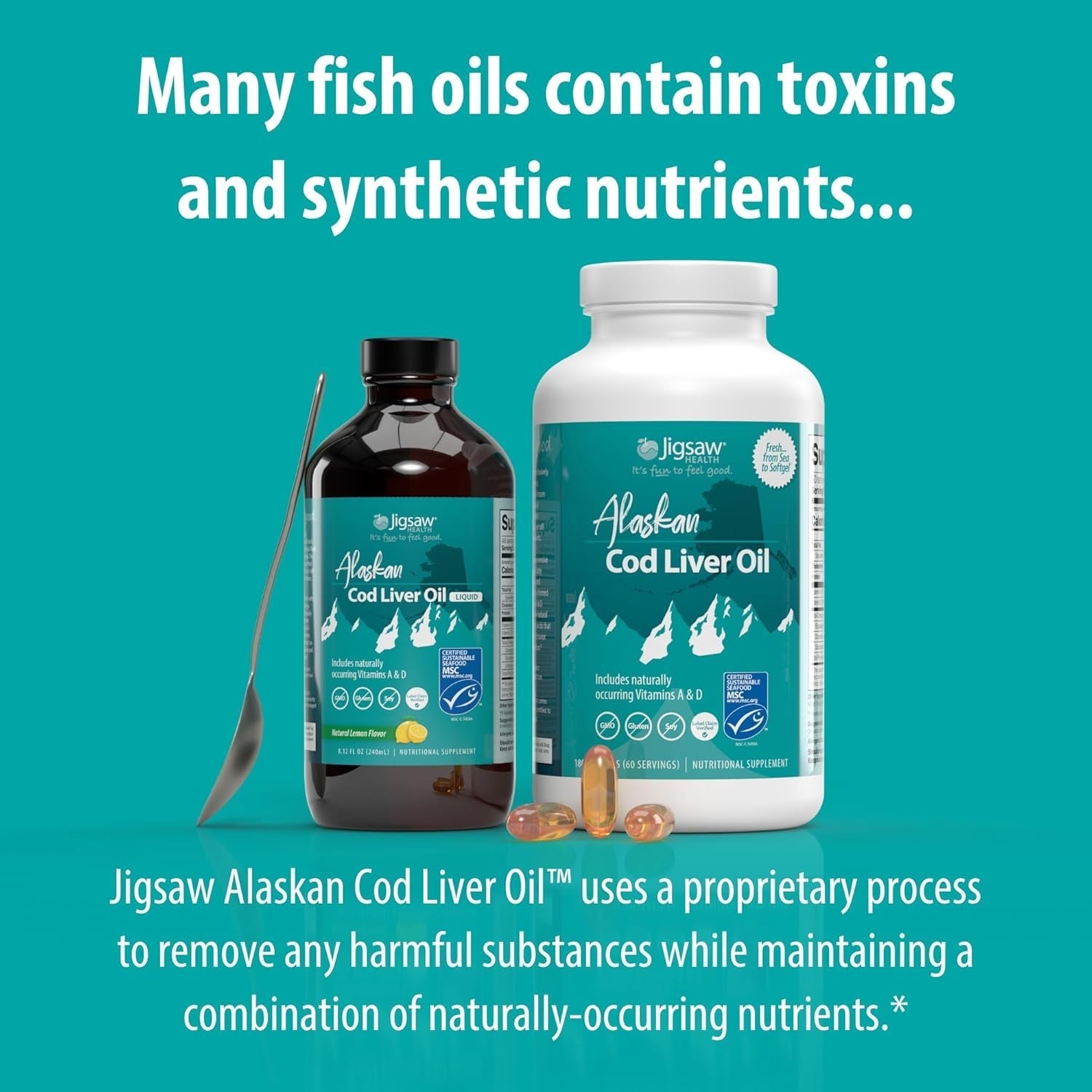 Jigsaw Health Alaskan Cod Liver Oil | 900 Mg Omega-3S with EPA, DHA, and DPA 60 Servings