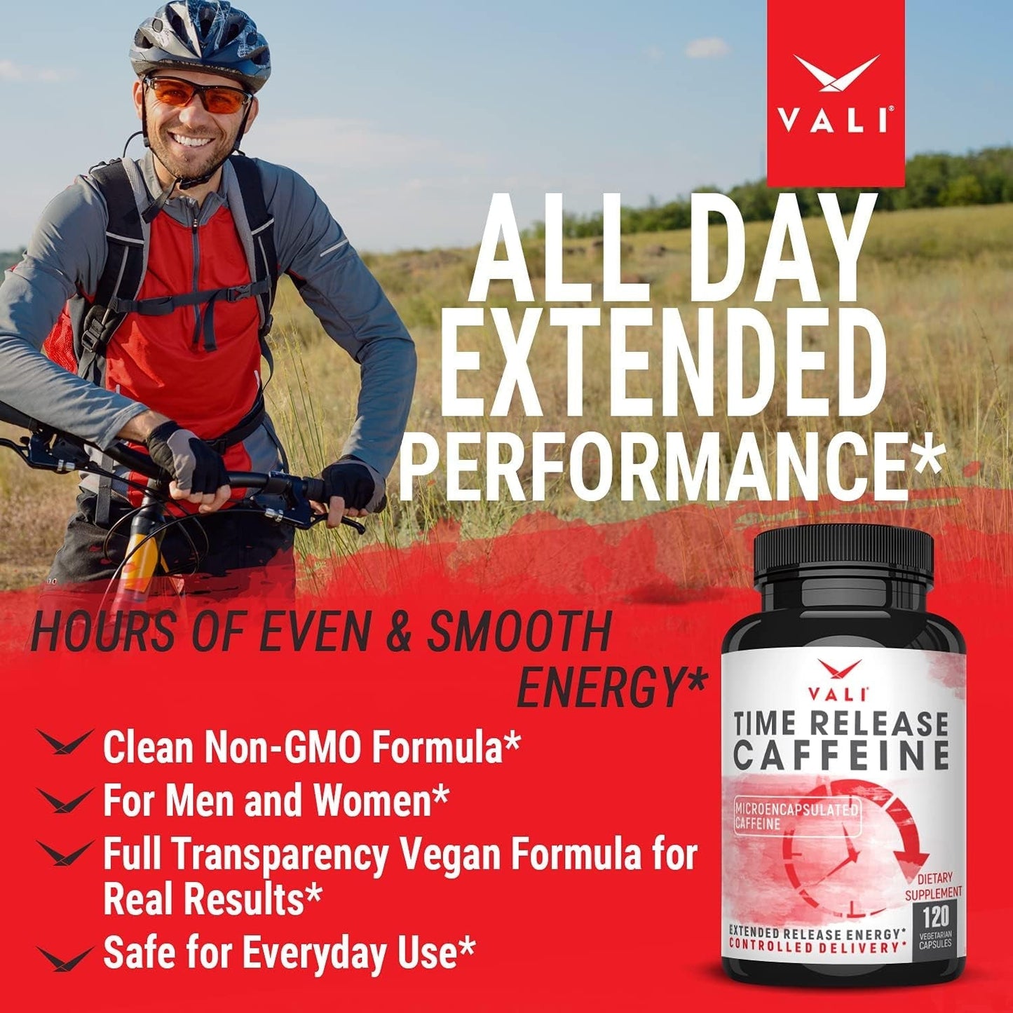 VALI Time Release Caffeine 100Mg Pills - Smart Slow Release for Extended Energy & Focus 120 Capsules