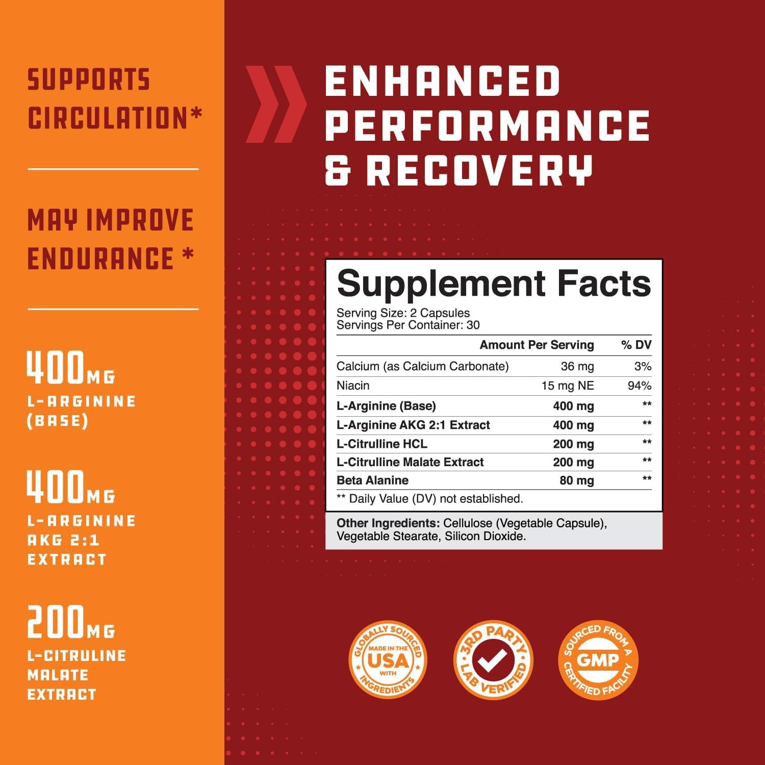 Nitric Oxide Booster Complex with L-Arginine & L-Citrulline – Amplifier for Increased Endurance