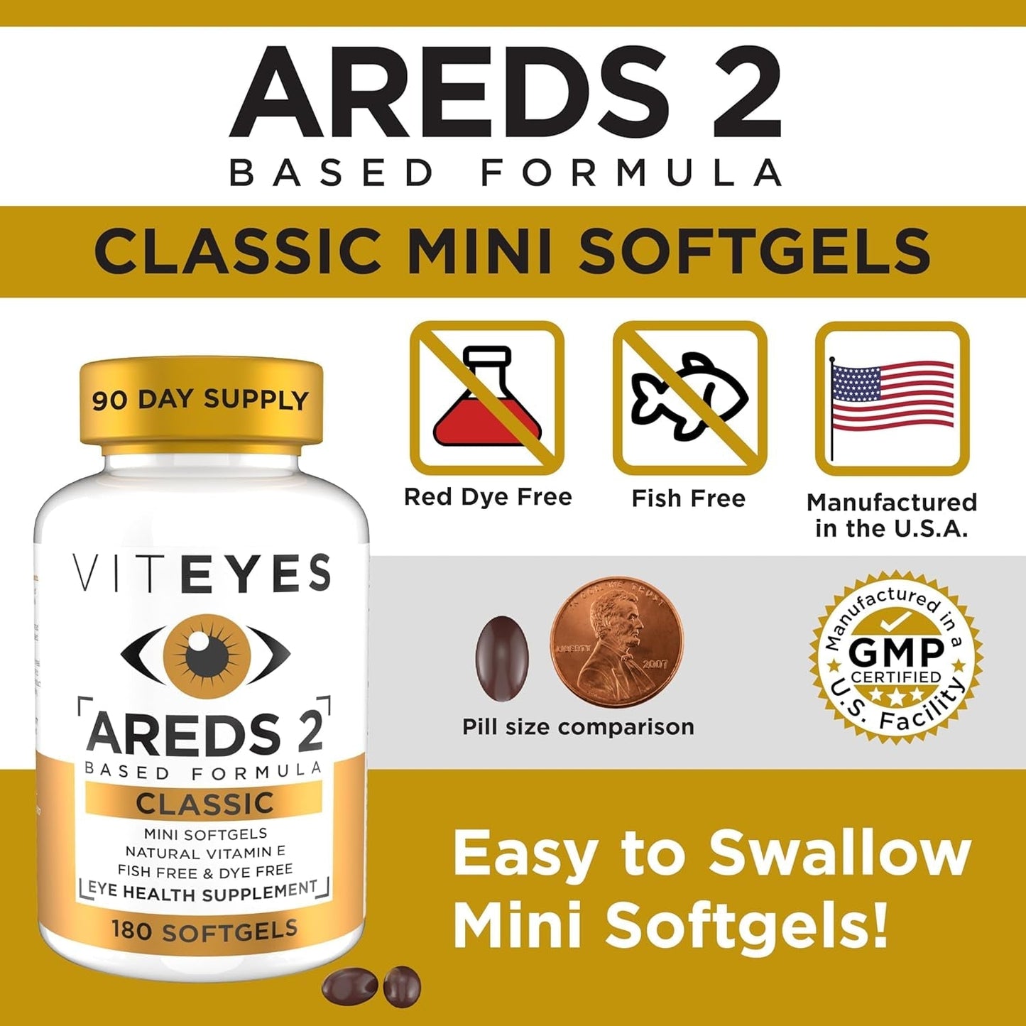 Viteyes AREDS 2 Classic Macular Health Formula Softgels, Eye Health Vitamin to Support Macular Health 180 Softgels