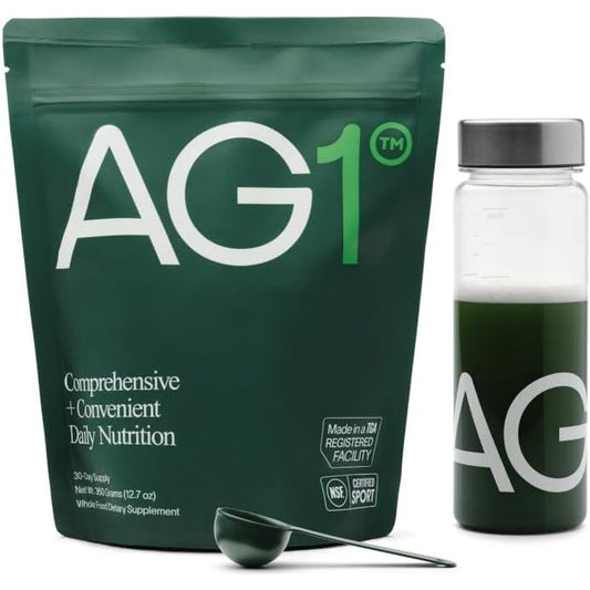 AG1 Greens Powder Supplement | Improve Gut Health | Shaker & Scoop Included | 75 Vitamins (Athletic Greens)