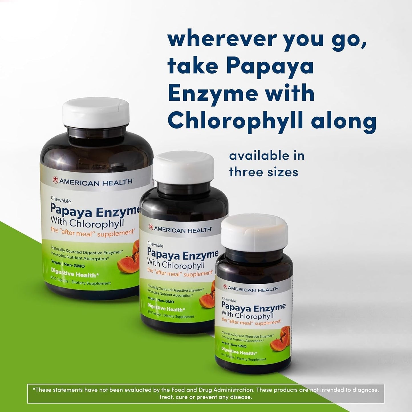 American Health Papaya Enzyme with Chlorophyll Chewable Tablets - 600 Count/200Servings