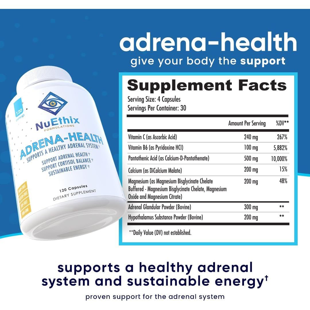 Nuethix Formulations Adrena-Health, Support Cortisol Health, Energy Levels, Mood Moderation 120 Capsules