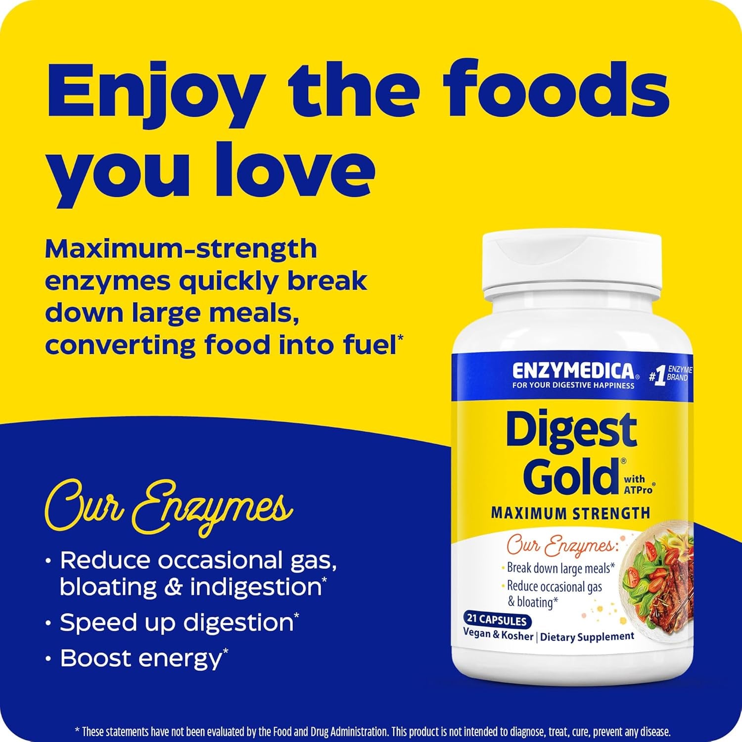 Enzymedica Digest Gold + Atpro, Maximum Strength Enzyme Formula, Prevents Bloating and Gas, 21 Capsules