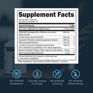Transparent Labs Vitality Testosterone Booster with Ashwagandha KSM-66, Primavie Shilajit Extract, & DIM - 60 Count