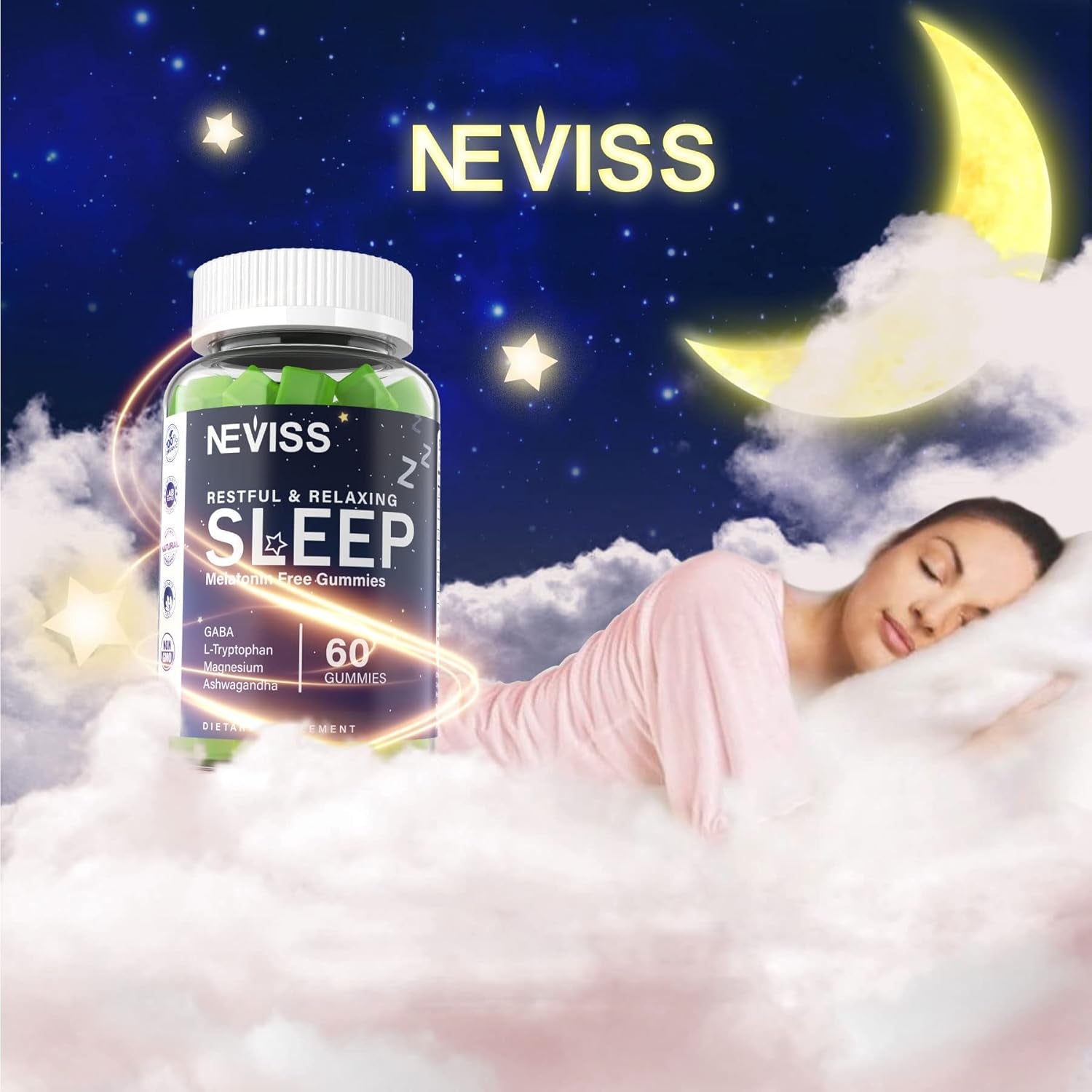 NEVISS Melatonin Free Sleep Aid Gummies for Adults