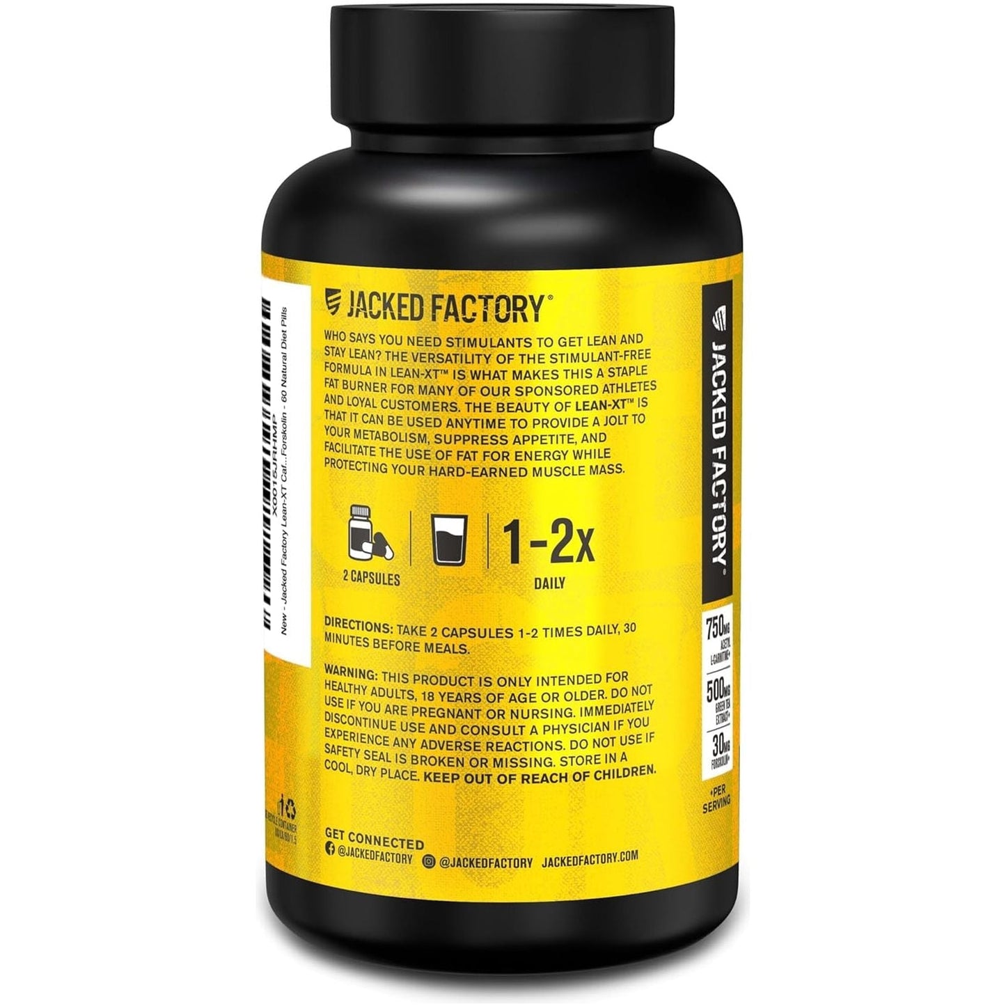 Jacked Factory Lean-Xt Caffeine Free Fat Burner - Non Stim Weight Loss Supplement 60Pills