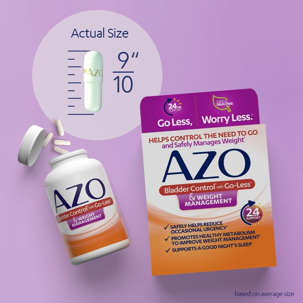 AZO Bladder Control with Go-Less® & Weight Management | Promotes Healthy Metabolism* | Supports a Good Night’S Sleep* | 48 Capsules