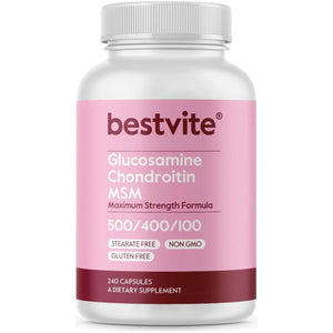 BESTVITE Glucosamine Chondroitin MSM 500/400/100 per Capsule (240 Capsules) with Patented Optimsm