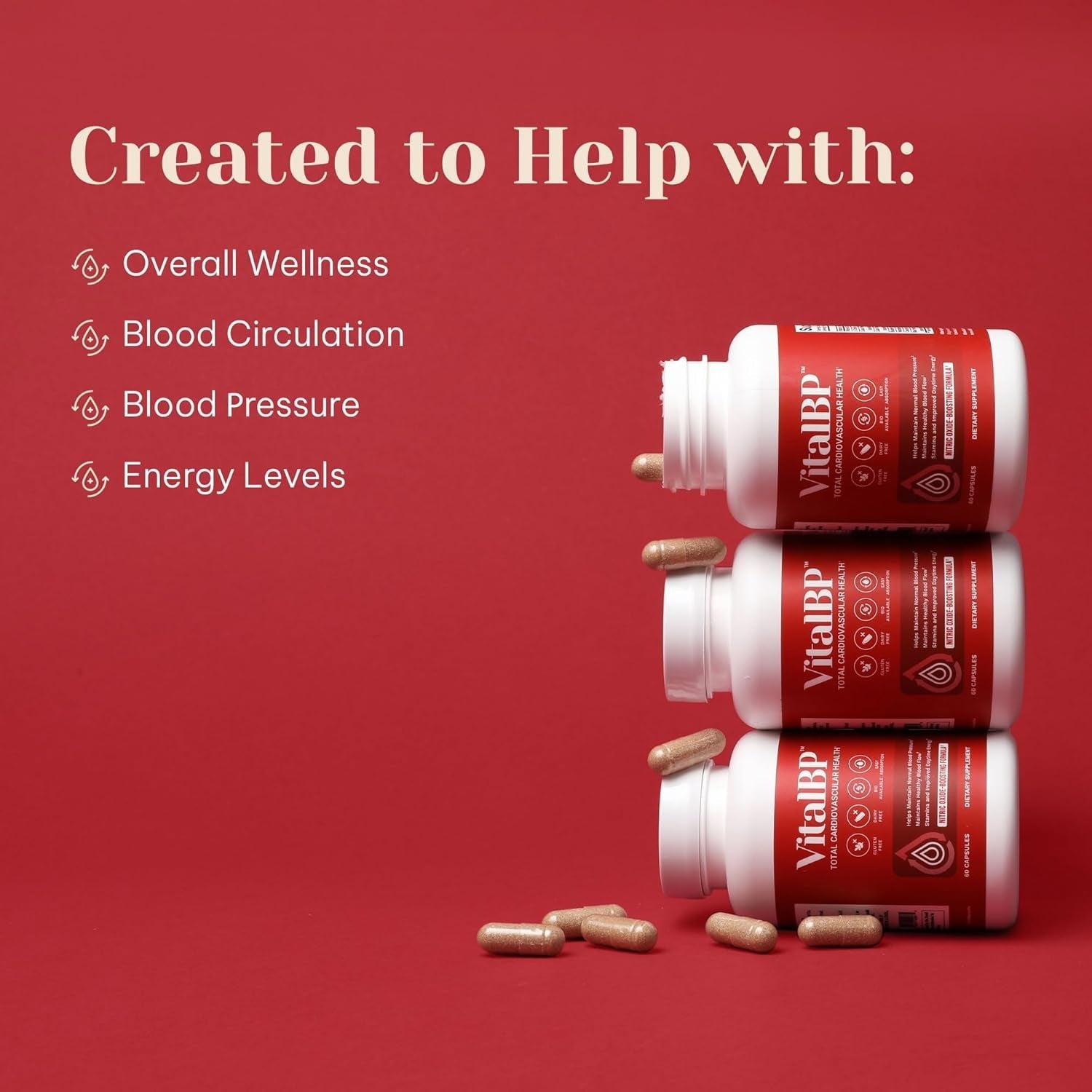 Vital BP - Support for Normal Blood Pressure - Supports Blood Flow & Arteries - with Coq10, L-Citrulline, and K2 & D3-60 Capsules