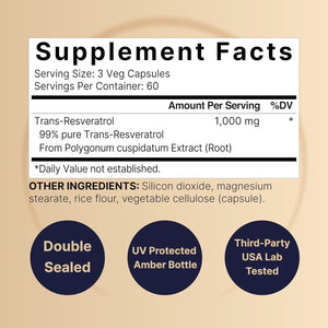 Naturebell Resveratrol Supplement 1000Mg per Serving, for Healthy Aging, Brain & Heart Support 180 Capsules