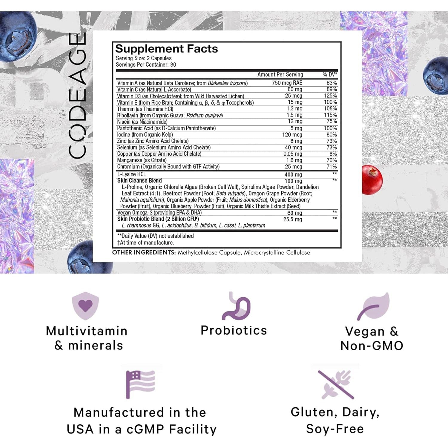 Codeage Teen Clearface Adolescent Face, Skin & Pimples, Oily Skin, Pores, Spots - 60 Capsules