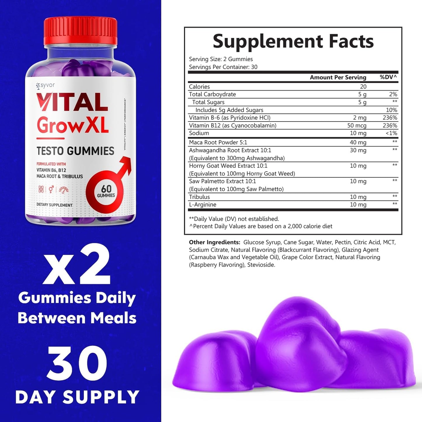 Vital Grow XL Advanced Vitamin Formula Gummy Supplement (60 Gummies)
