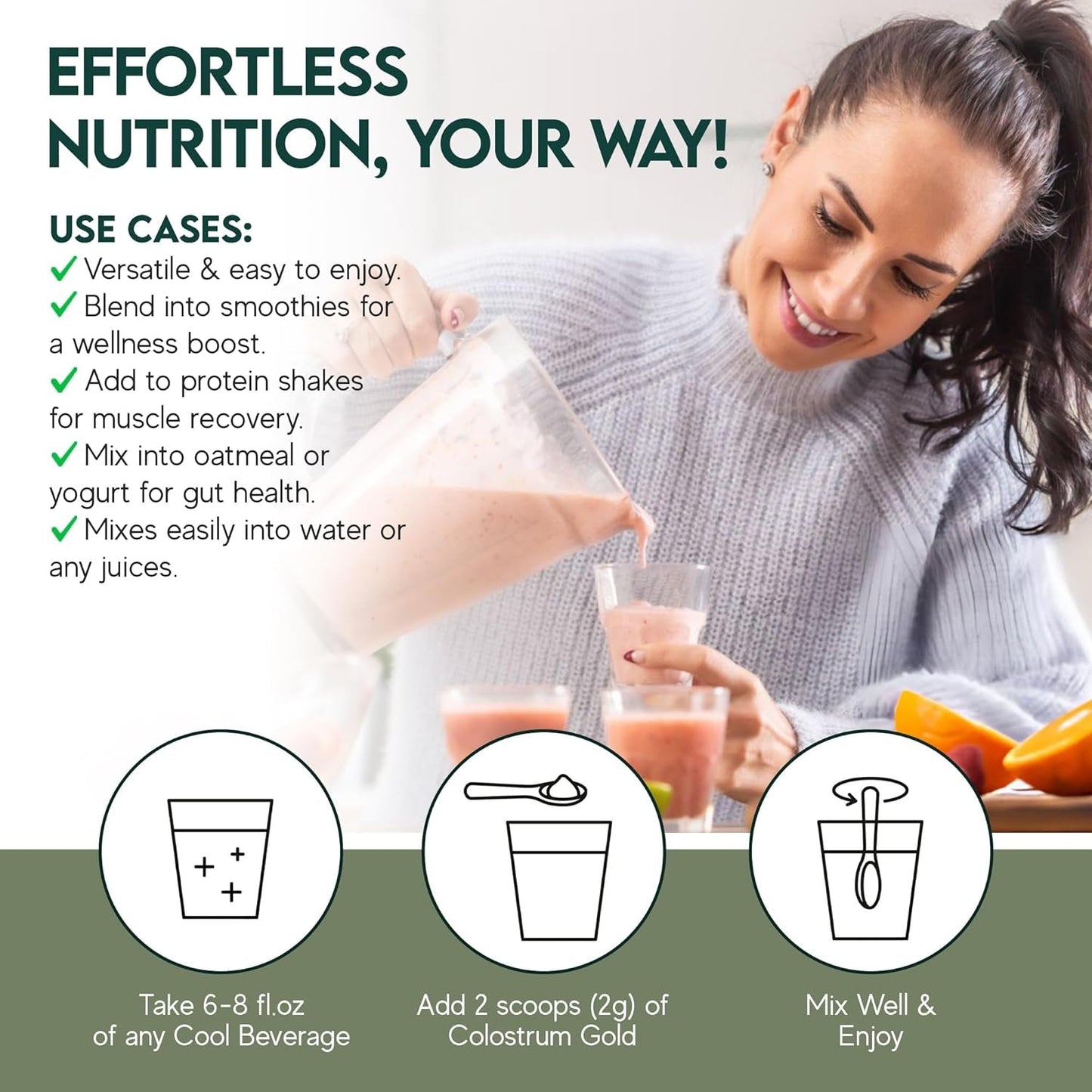 Colostrum Gold - Premium Grass-Fed Bovine Colostrum Powder Supplement for Immunity, Gut Health, Muscle & Wellness 60 Servings