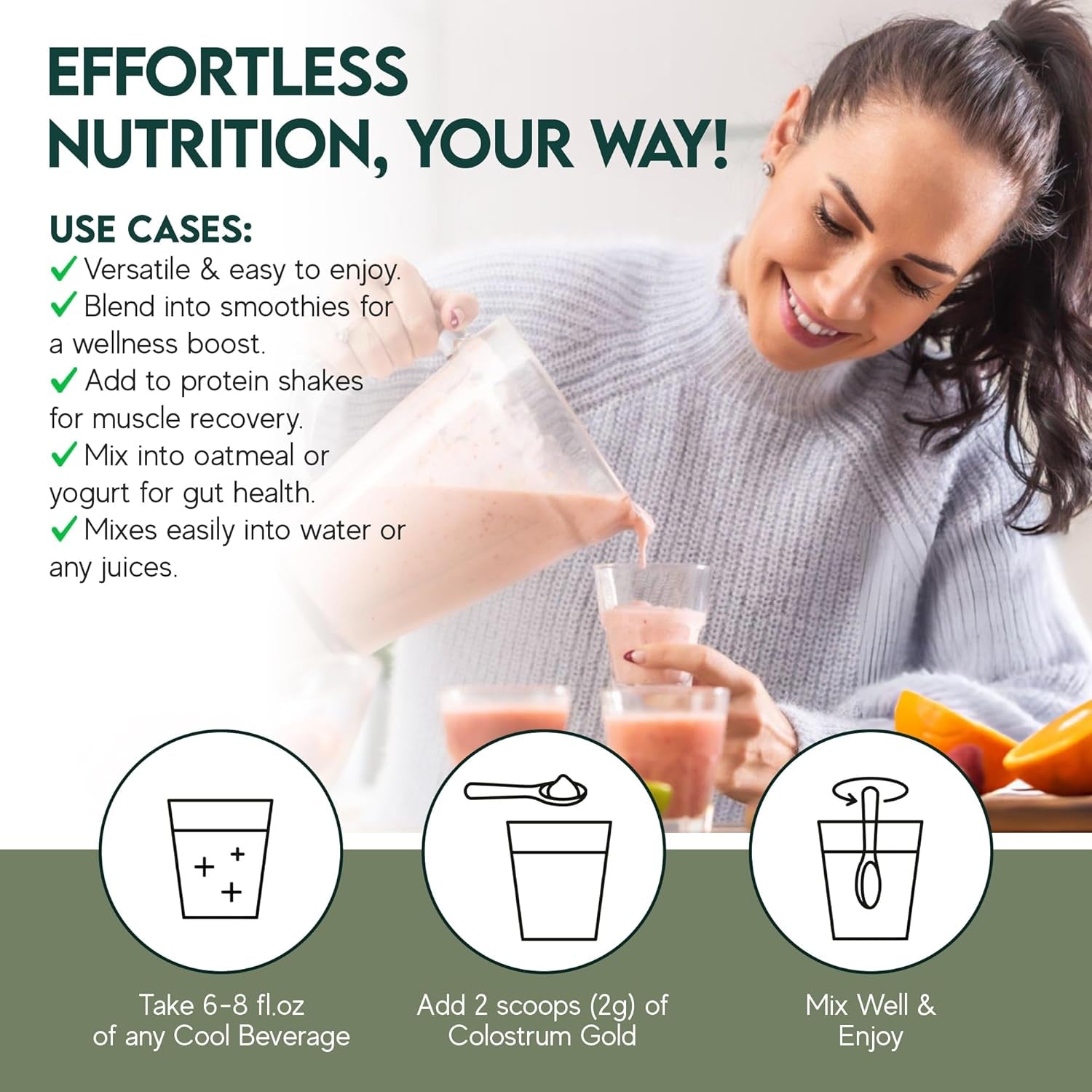 Colostrum Gold - Premium Grass-Fed Bovine Colostrum Powder Supplement for Immunity, Gut Health, Muscle & Wellness 60 Servings