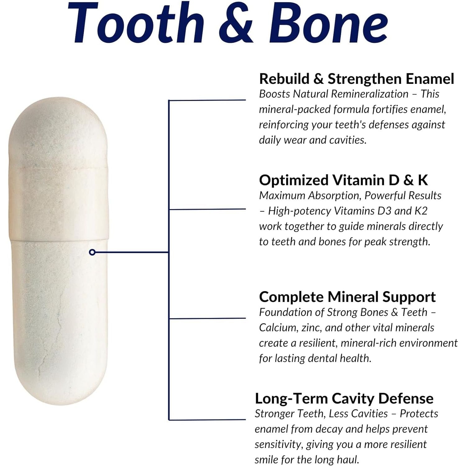 Tooth & Bone Formula - Bone Health Supplement with Calcium ,D3 + K2, 120 Capsules