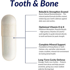Tooth & Bone Formula - Bone Health Supplement with Calcium ,D3 + K2, 120 Capsules