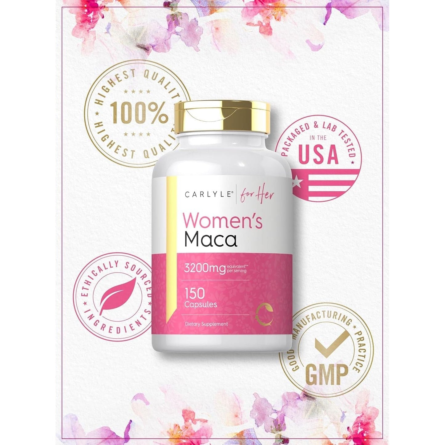 Carlyle Maca Root Capsules for Women 3200Mg | 150 Count | Non-Gmo, Gluten Free Supplement | for Her