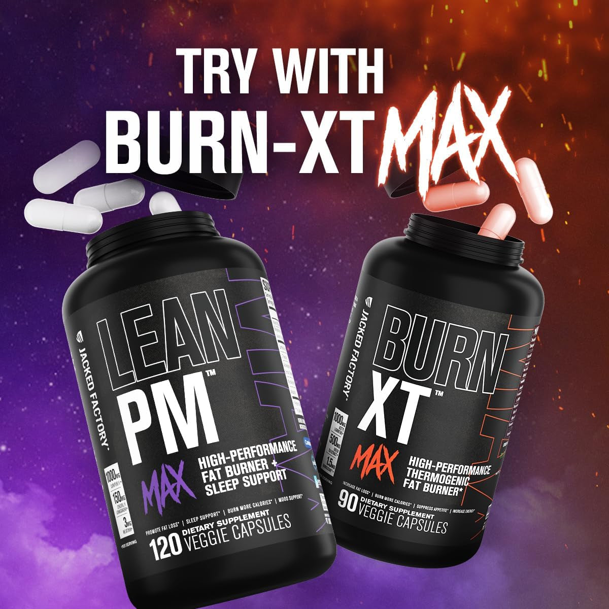 Jacked Factory Lean PM Max - High-Performance Weight Loss, Sleep Support, Fat Burner, & Appetite Suppressant 120 Pills