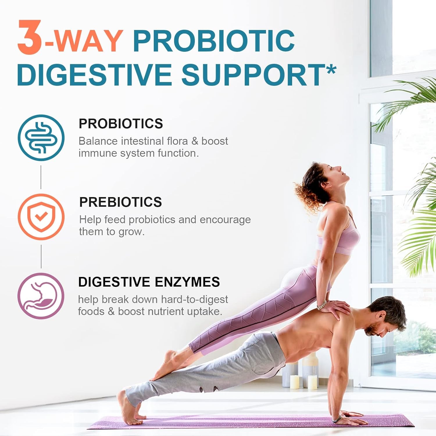 Probiotics 120 Billion Cfus 18 Strains, 3 Prebiotics & Digestive Enzymes 60 Capsules