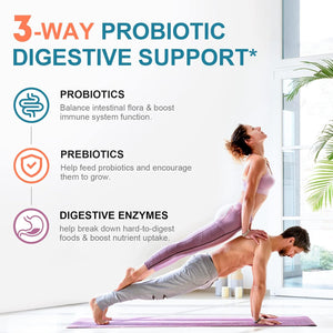 Probiotics 120 Billion Cfus 18 Strains, 3 Prebiotics & Digestive Enzymes 60 Capsules