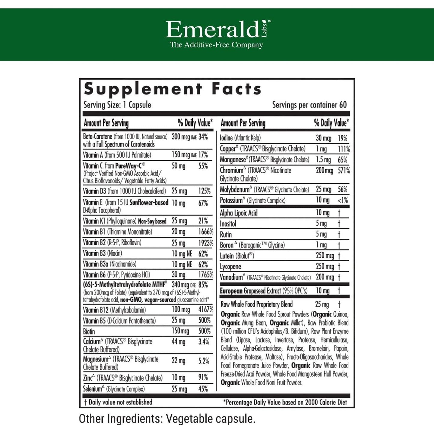 EMERALD LABS Women'S 1-Daily Multi - Multivitamin for Women for Bone & Immune Support Supplement* 60 Capsules